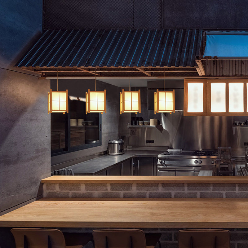 Japanische Laterne Hanglampe Holz 1 Kopf Esszimmer Suspension Licht in Beige