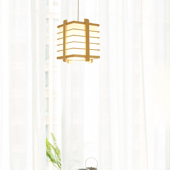 Japanische Laterne Hanglampe Holz 1 Kopf Esszimmer Suspension Licht in Beige