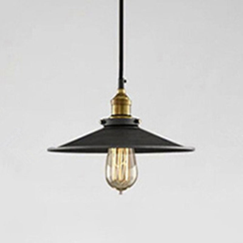 Enkele lamp zwart smeedijzeren hangende lichte kegel schaduw vintage industrie stijl verlichting met koperen lamphouder