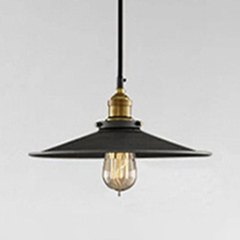 Enkele lamp zwart smeedijzeren hangende lichte kegel schaduw vintage industrie stijl verlichting met koperen lamphouder