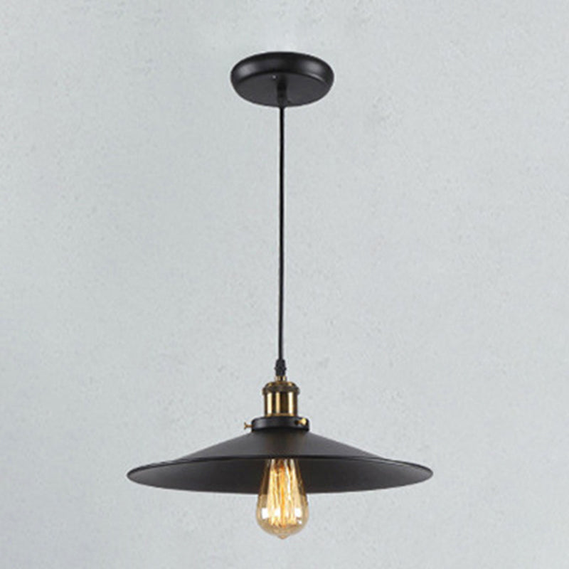 Enkele lamp zwart smeedijzeren hangende lichte kegel schaduw vintage industrie stijl verlichting met koperen lamphouder
