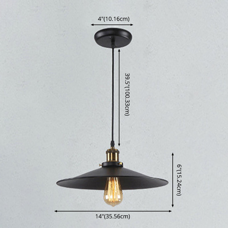 Enkele lamp zwart smeedijzeren hangende lichte kegel schaduw vintage industrie stijl verlichting met koperen lamphouder