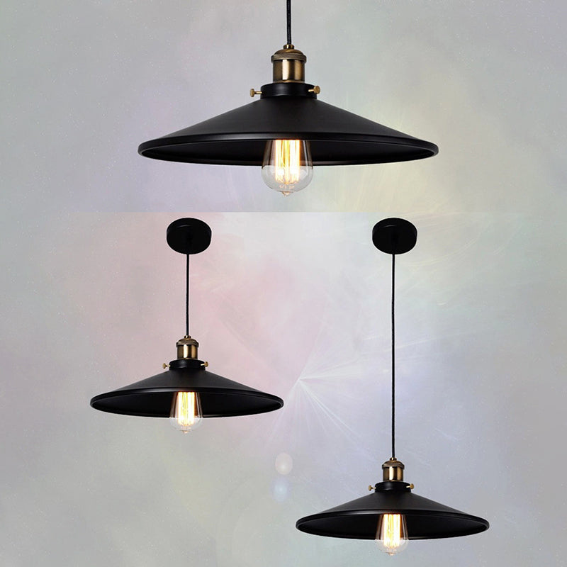 Enkele lamp zwart smeedijzeren hangende lichte kegel schaduw vintage industrie stijl verlichting met koperen lamphouder