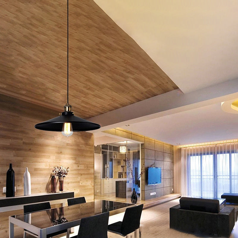 Enkele lamp zwart smeedijzeren hangende lichte kegel schaduw vintage industrie stijl verlichting met koperen lamphouder