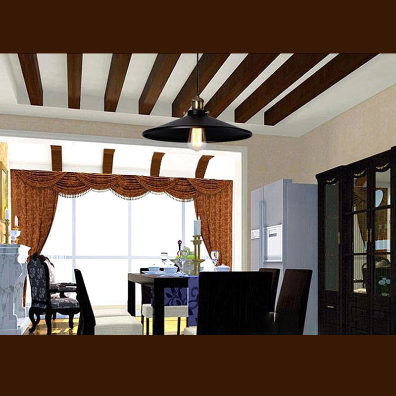 Enkele lamp zwart smeedijzeren hangende lichte kegel schaduw vintage industrie stijl verlichting met koperen lamphouder