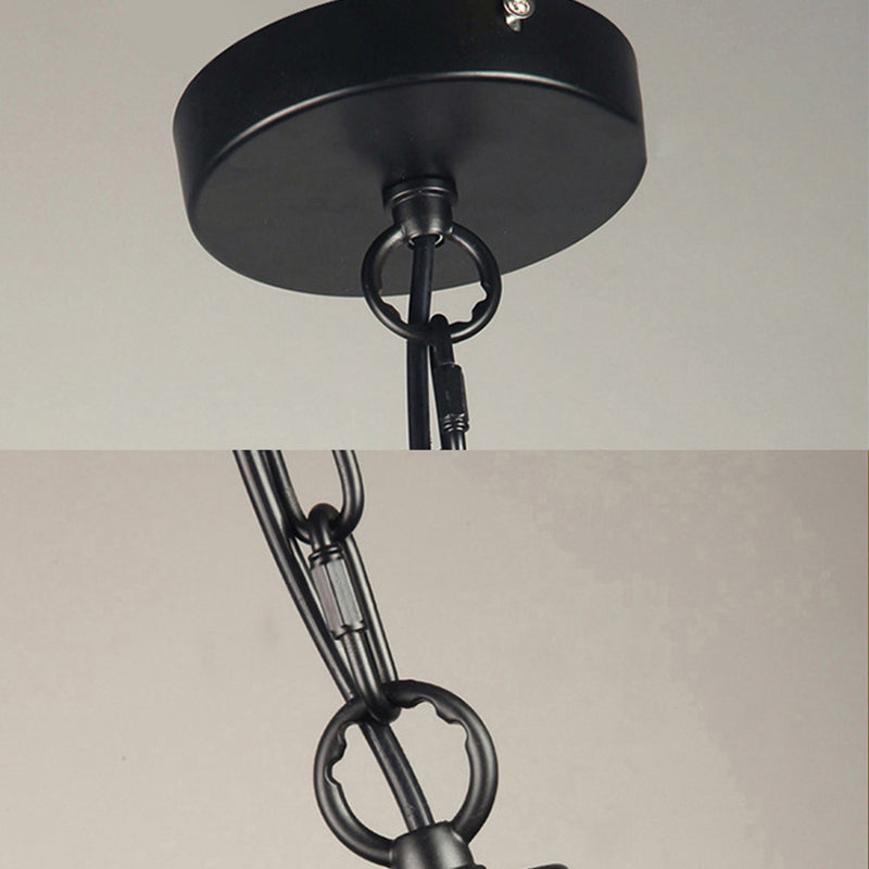 1-Light Wrought Iron Lid Shaped Hanging Light Retro Industry Style Iron Cage Shade Pendant Lamp for Restaurant