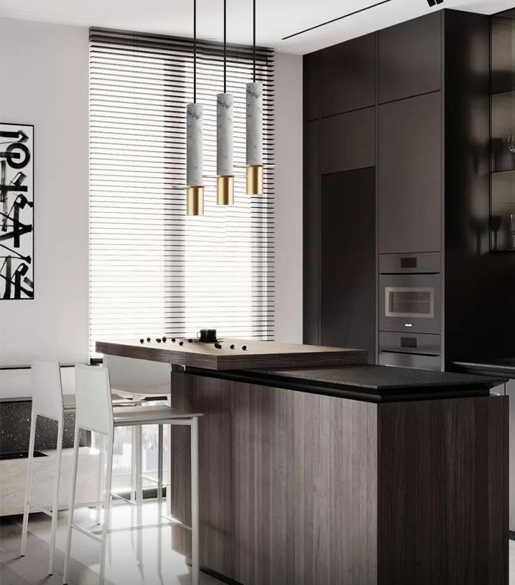 Contemporary Cylinder Pendant Ceiling Light Stone Kitchen Suspension Pendant Light