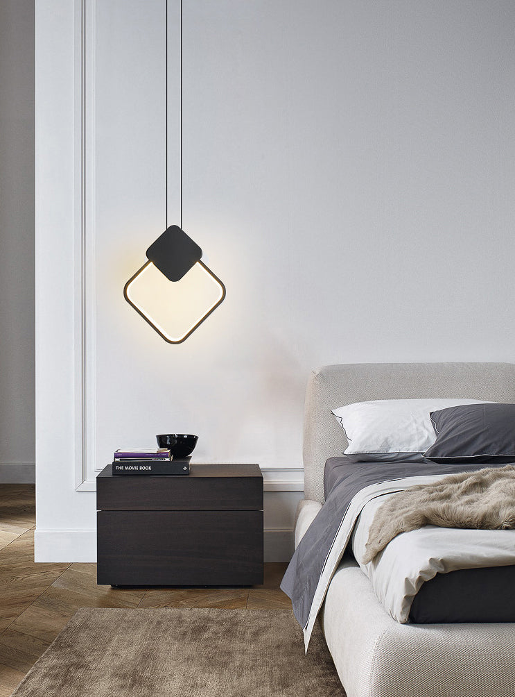 LED Slaapkamer Hanglamp Lichte armatuur eenvoud plafond hanger licht met geometrische metalen schaduw