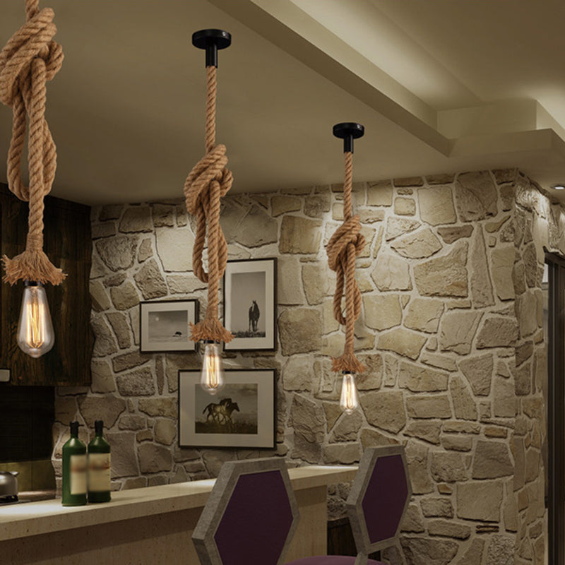 Rope Beige Pendant Lighting Fixture No Bulb Industrial Style Pendant Light Kit for Restaurant