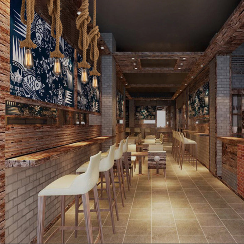 Rope Beige Pendant Lighting Fixture No Bulb Industrial Style Pendant Light Kit for Restaurant