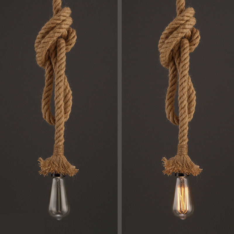 Rope Beige Pendant Lighting Fixture No Bulb Industrial Style Pendant Light Kit for Restaurant