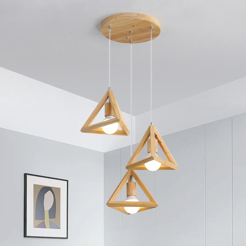 Geometric Dining Room Pendant Light Fixture Wooden Minimalist Hanging Lamp in Beige