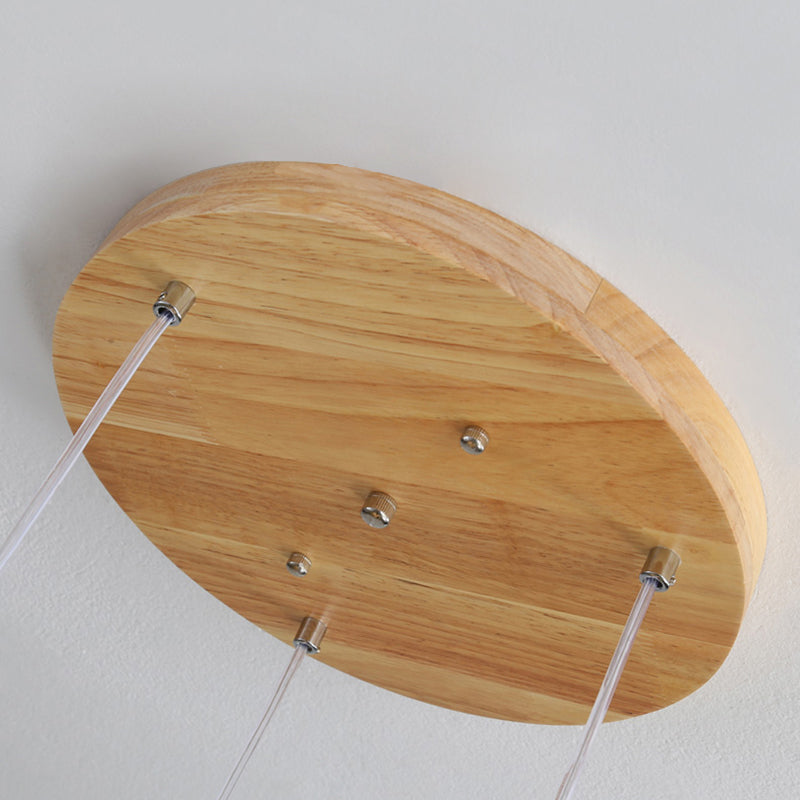 Geometric Dining Room Pendant Light Fixture Wooden Minimalist Hanging Lamp in Beige