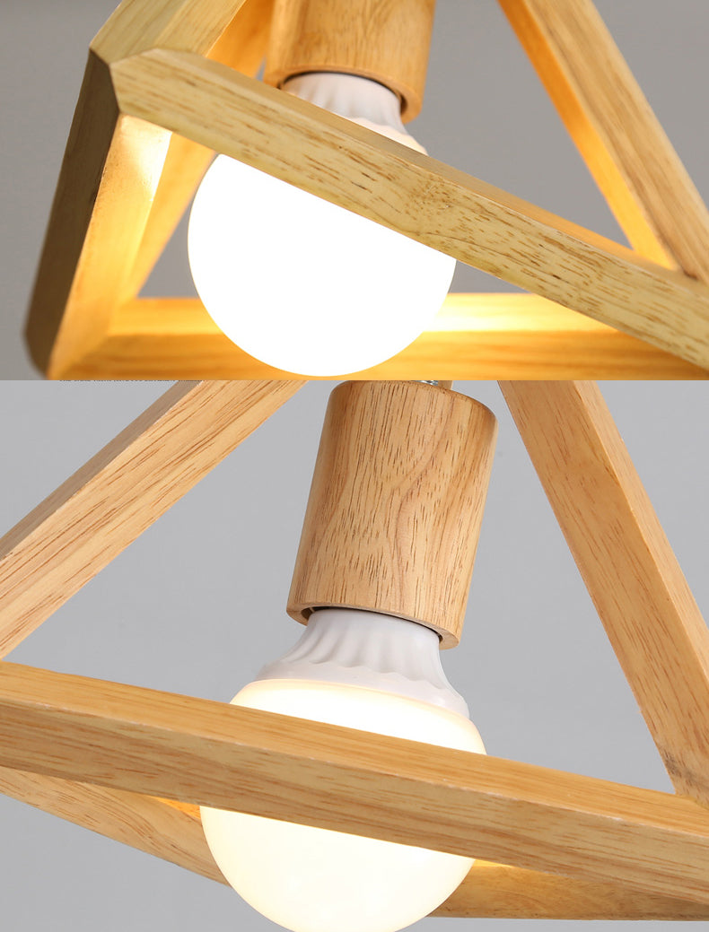Geometric Dining Room Pendant Light Fixture Wooden Minimalist Hanging Lamp in Beige