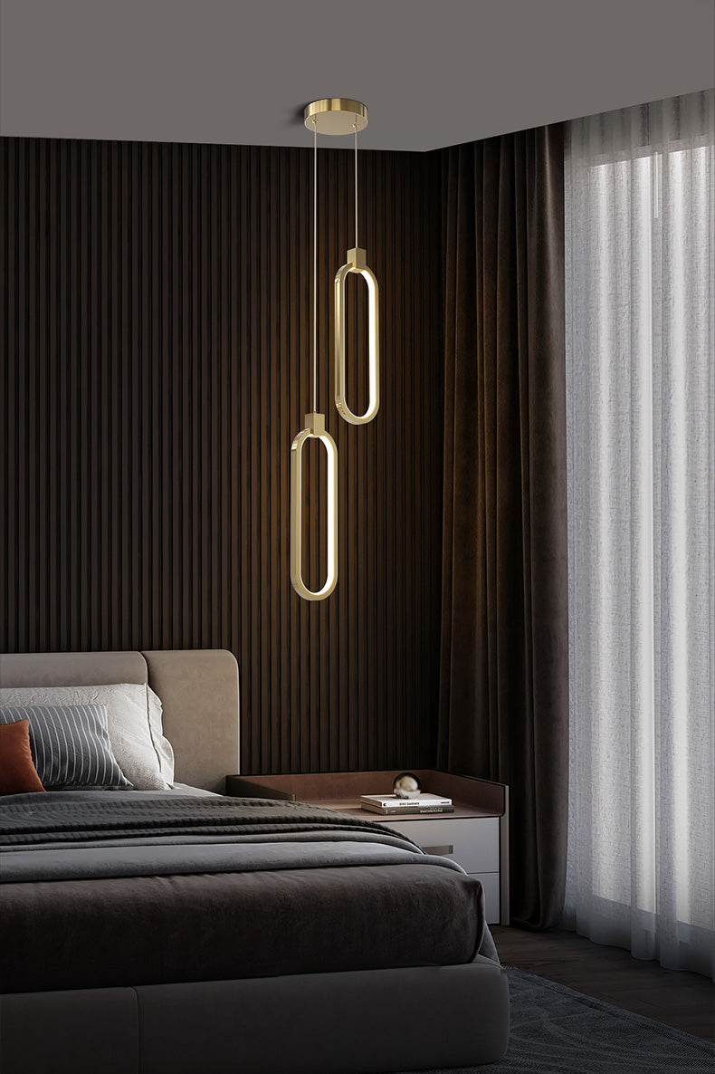 Camera da letto geometrica a sospensione a sospensione Luce in metallo LED minimalista Afferma del soffitto in oro