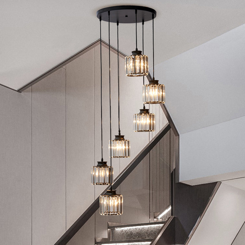 Cilindro colgante de lámparas colgantes colgante de techo de cristal simple moderno para escalera