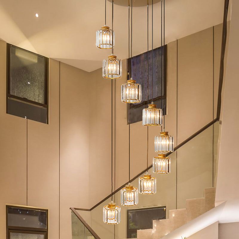 Cilindro colgante de lámparas colgantes colgante de techo de cristal simple moderno para escalera