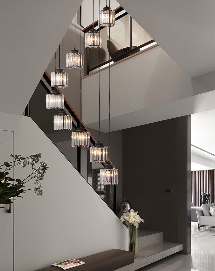 Cilindro colgante de lámparas colgantes colgante de techo de cristal simple moderno para escalera