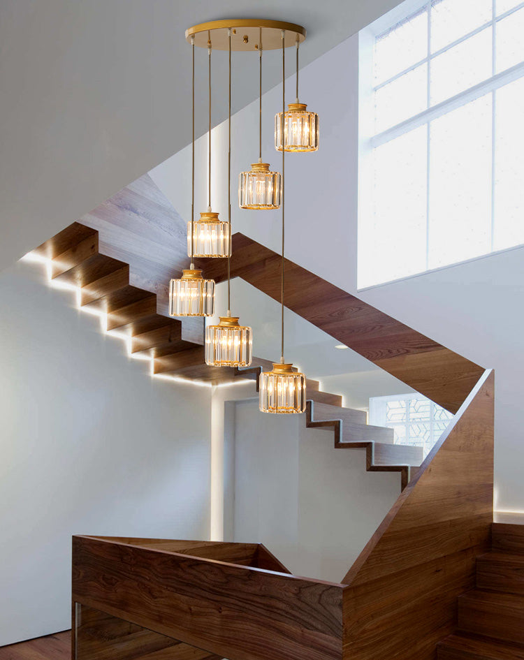 Cilindro colgante de lámparas colgantes colgante de techo de cristal simple moderno para escalera