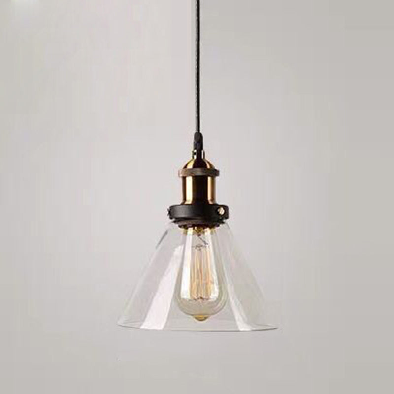 Lucina colgante de sombra de vidrio Estilo industrial Lámpara de caída de comedor de 1 luces en negro