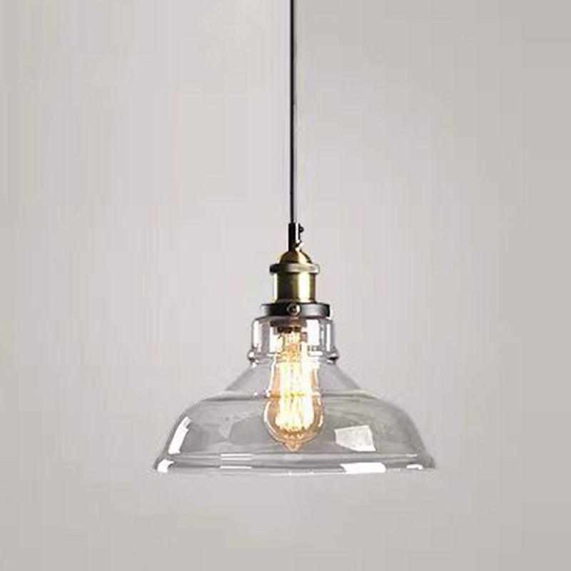 Lucina colgante de sombra de vidrio Estilo industrial Lámpara de caída de comedor de 1 luces en negro