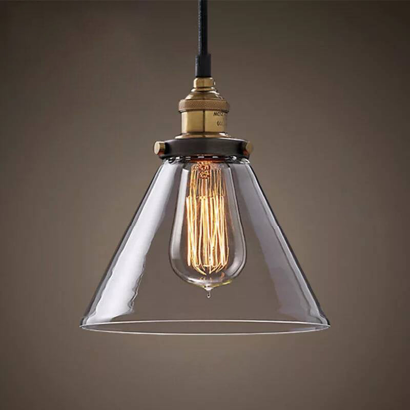 Lucina colgante de sombra de vidrio Estilo industrial Lámpara de caída de comedor de 1 luces en negro