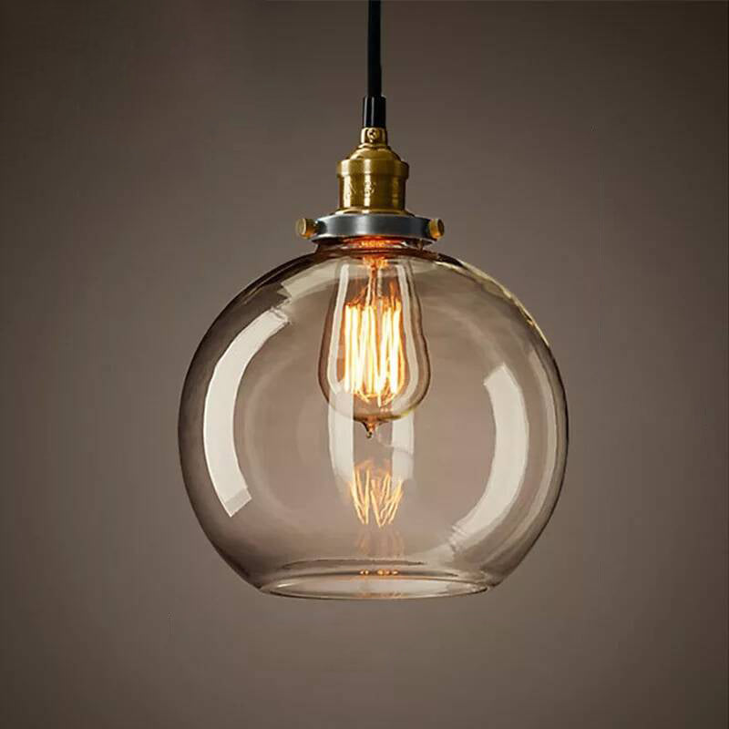 Lucina colgante de sombra de vidrio Estilo industrial Lámpara de caída de comedor de 1 luces en negro