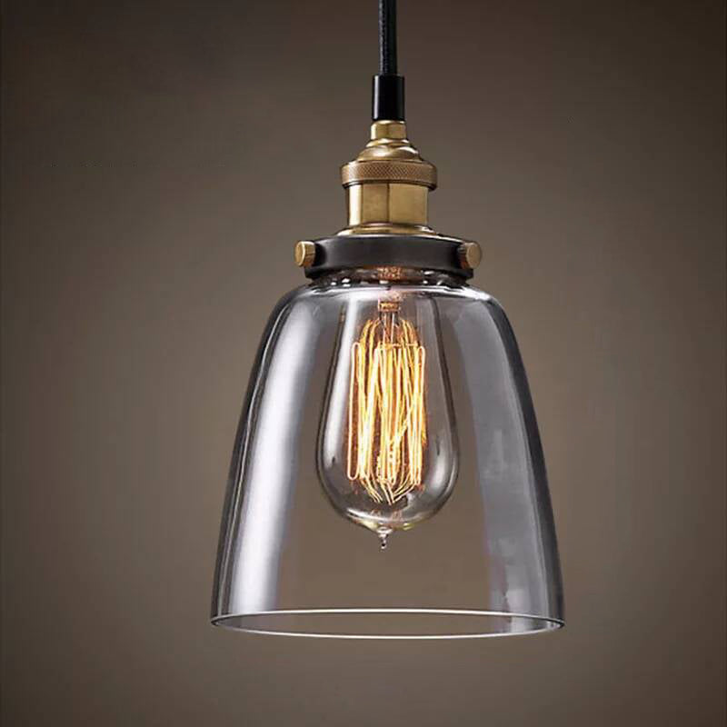 Lucina colgante de sombra de vidrio Estilo industrial Lámpara de caída de comedor de 1 luces en negro