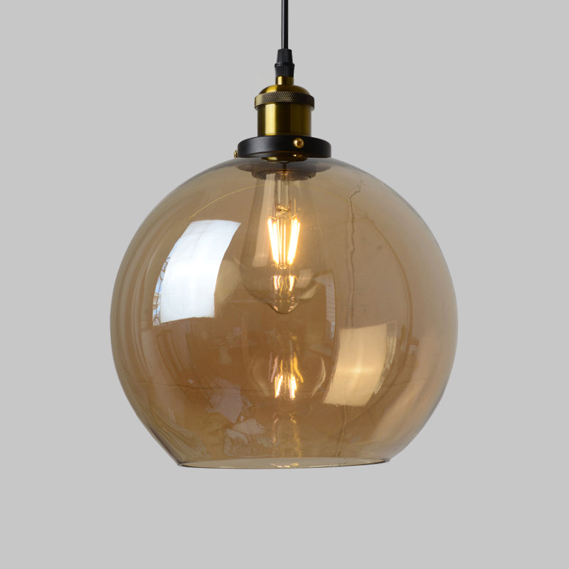 Lucina colgante de sombra de vidrio Estilo industrial Lámpara de caída de comedor de 1 luces en negro