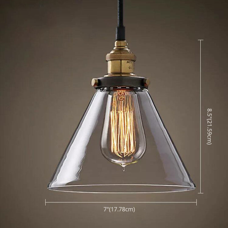 Lucina colgante de sombra de vidrio Estilo industrial Lámpara de caída de comedor de 1 luces en negro