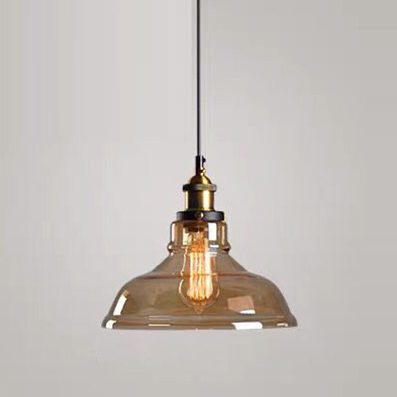 Lucina colgante de sombra de vidrio Estilo industrial Lámpara de caída de comedor de 1 luces en negro