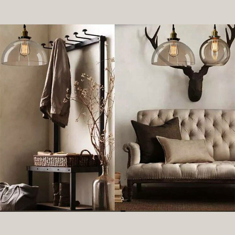 Lucina colgante de sombra de vidrio Estilo industrial Lámpara de caída de comedor de 1 luces en negro