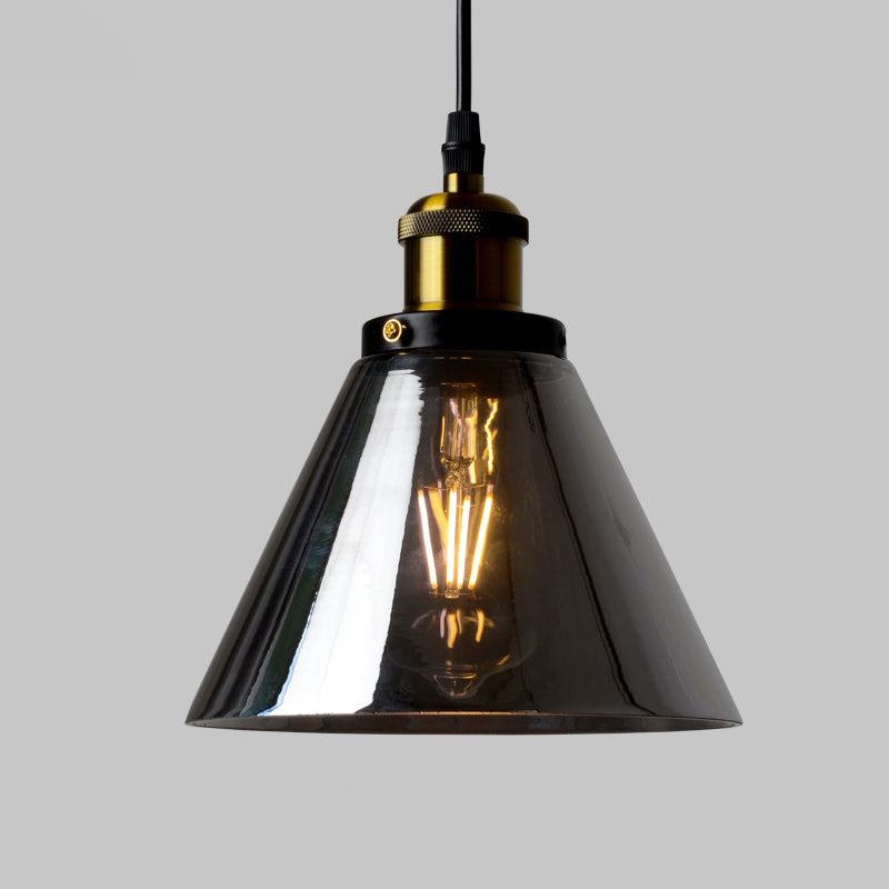 Lucina colgante de sombra de vidrio Estilo industrial Lámpara de caída de comedor de 1 luces en negro