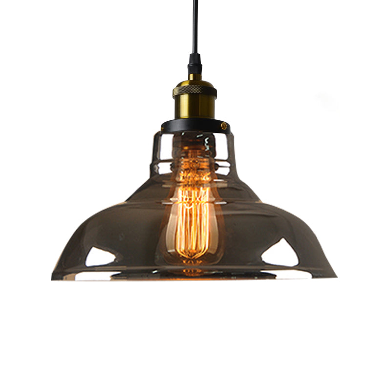 Lucina colgante de sombra de vidrio Estilo industrial Lámpara de caída de comedor de 1 luces en negro