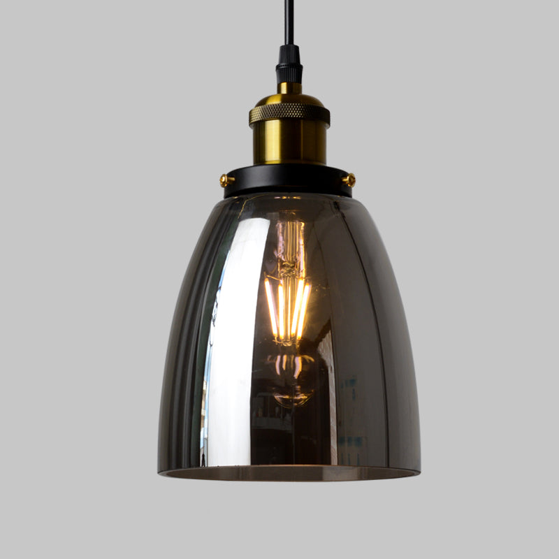 Lucina colgante de sombra de vidrio Estilo industrial Lámpara de caída de comedor de 1 luces en negro