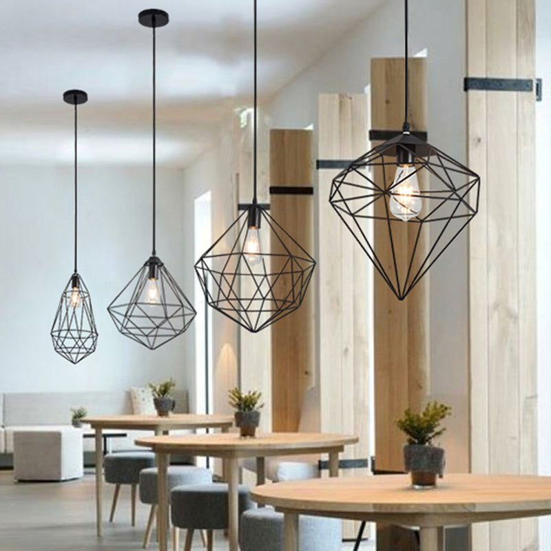 Iron Wire Cage Shade Pendant Lamp Loft Style 1 Head Restaurant Hanging Light Fixture