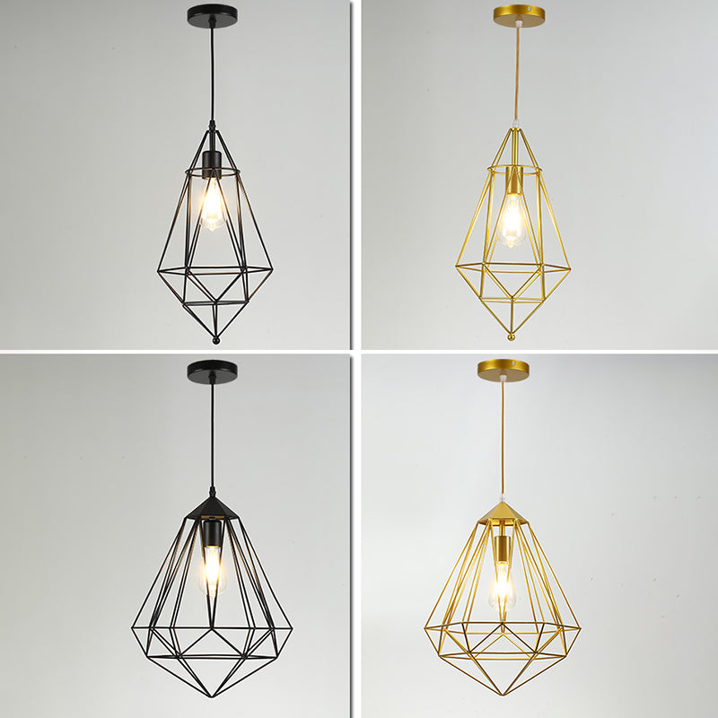 Iron Wire Cage Shade Pendant Lamp Loft Style 1 Head Restaurant Hanging Light Fixture