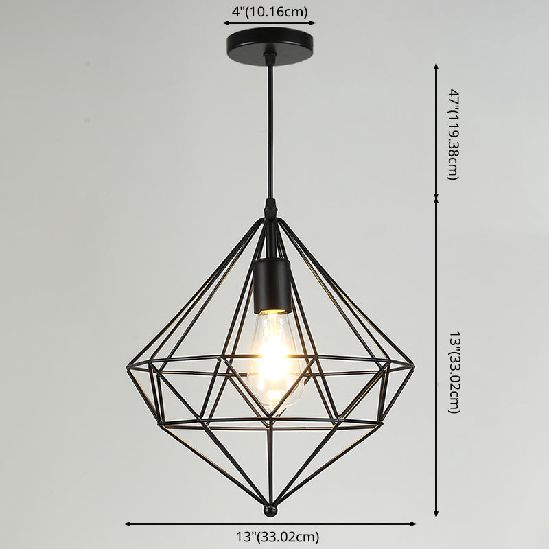 Iron Wire Cage Shade Pendant Lamp Loft Style 1 Head Restaurant Hanging Light Fixture