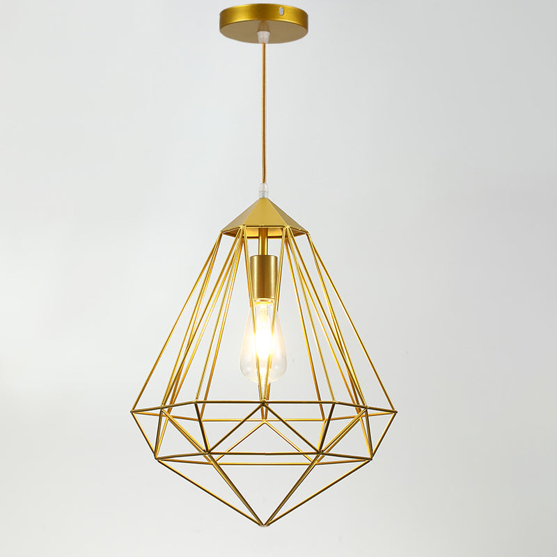 Iron Wire Cage Shade Pendant Lamp Loft Style 1 Head Restaurant Hanging Light Fixture