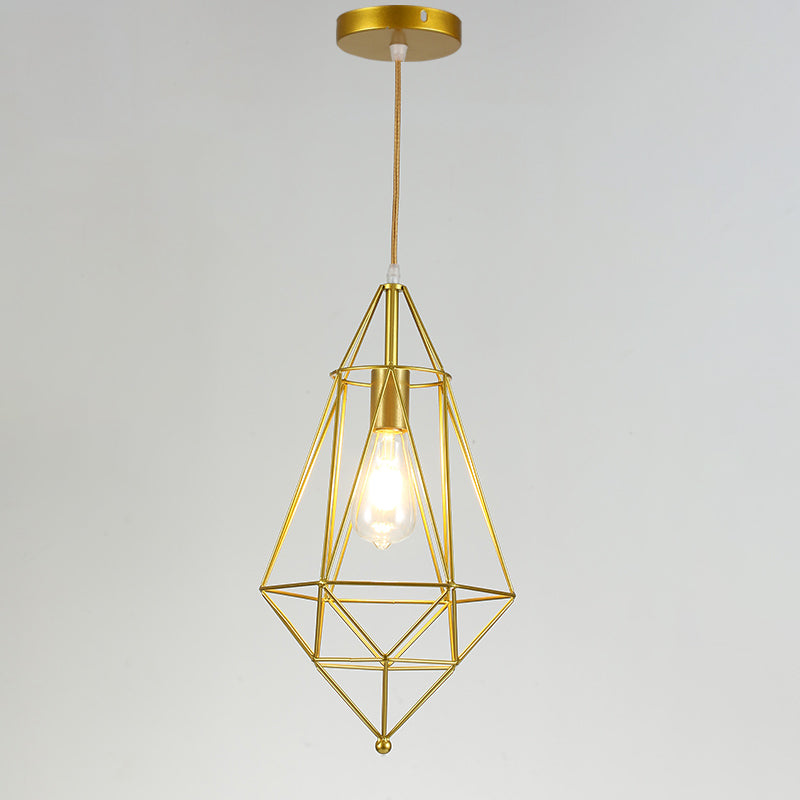 Iron Wire Cage Shade Pendant Lamp Loft Style 1 Head Restaurant Hanging Light Fixture