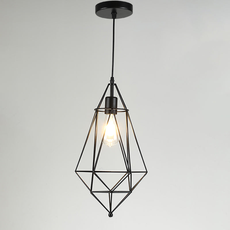Iron Wire Cage Shade Pendant Lamp Loft Style 1 Head Restaurant Hanging Light Fixture