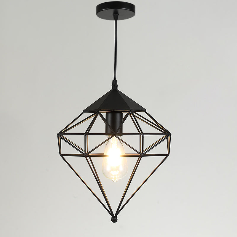 Iron Wire Cage Shade Pendant Lamp Loft Style 1 Head Restaurant Hanging Light Fixture