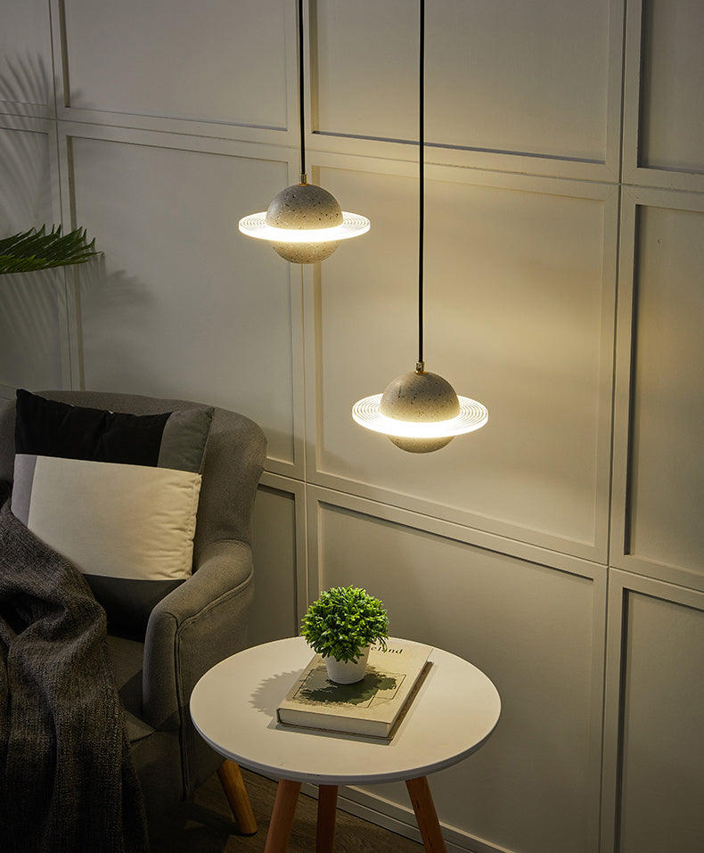 1 Light Planet Light Kit Modern Cement Hanging Light with Hanging Cord for Restaurant