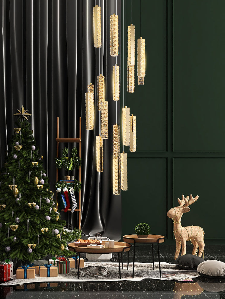 Lineaire hangende verlichtingsarmaturen Moderne eenvoudige K9 Crystal Plafond Pendant voor restaurant