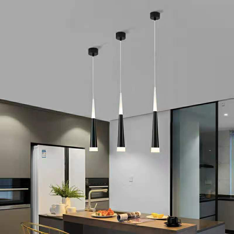 Black Tapered Pendulum Lamp Minimalist 1-Light Acrylic LED Pendant for Dining Room