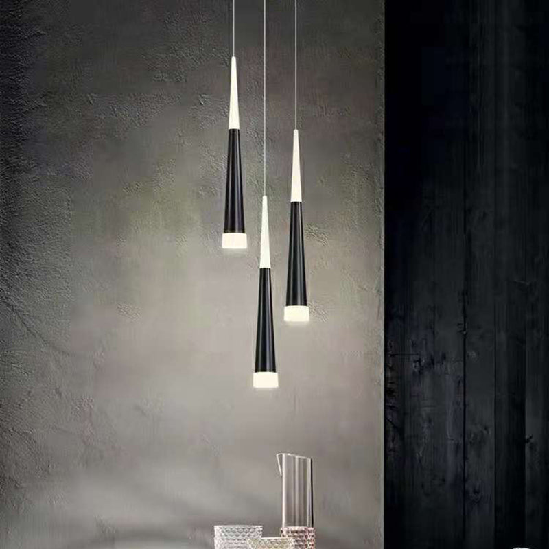 Black Tapered Pendulum Lamp Minimalist 1-Light Acrylic LED Pendant for Dining Room