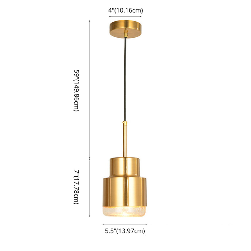 Electroplated Gold Postmodern Metal Hanging Light Glass Shade Single Bulb Cylindrical Pendant Lamp