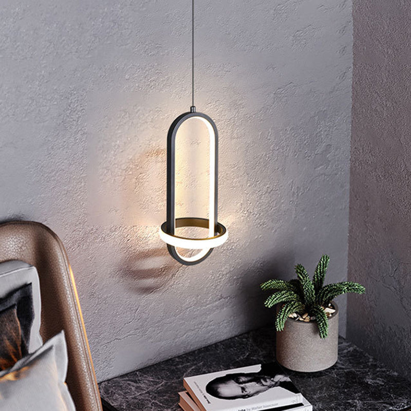 Black Geometrical Hanging Light Fixture Simple LED Metal Hanging Pendant Light for Bedroom