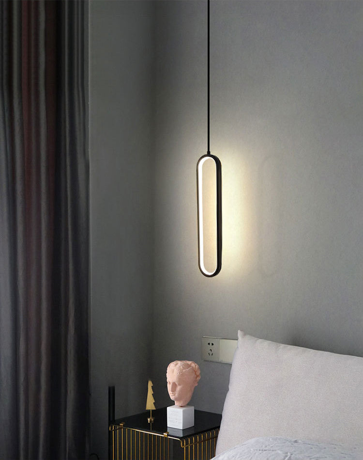Black Geometrical Hanging Light Fixture Simple LED Metal Hanging Pendant Light for Bedroom