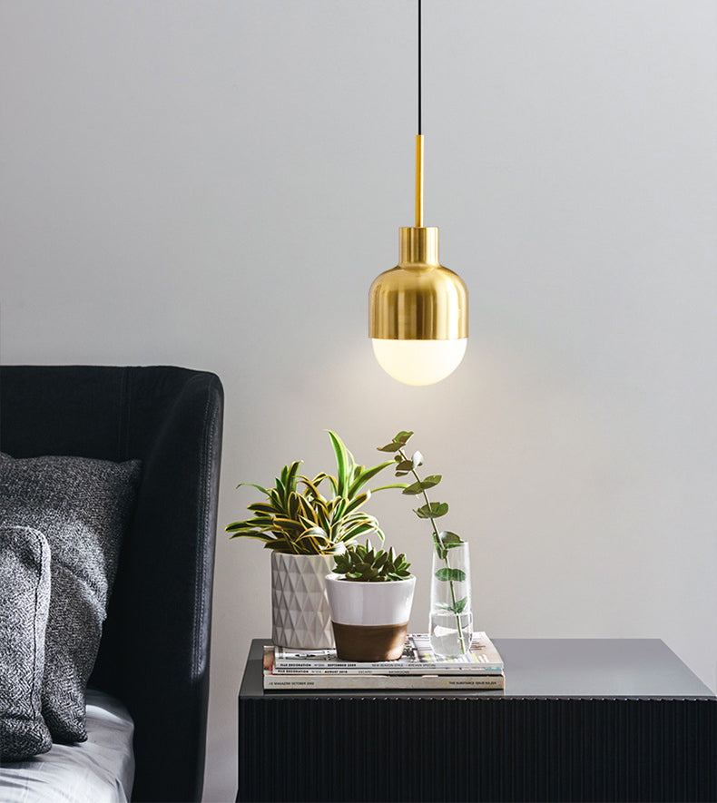 Minimalist Shaded Ceiling Pendant Light Metal Bedroom Hanging Light Fixture in Brass